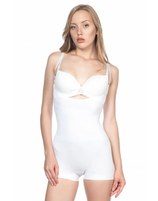 BEYAZ MI Emay 2058 Göğsü Açık Kısa Paça Boy Korse