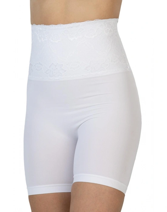 BEYAZ MI Emay 2091 Önü Dantelli Yüksek Bel Boxer Korse