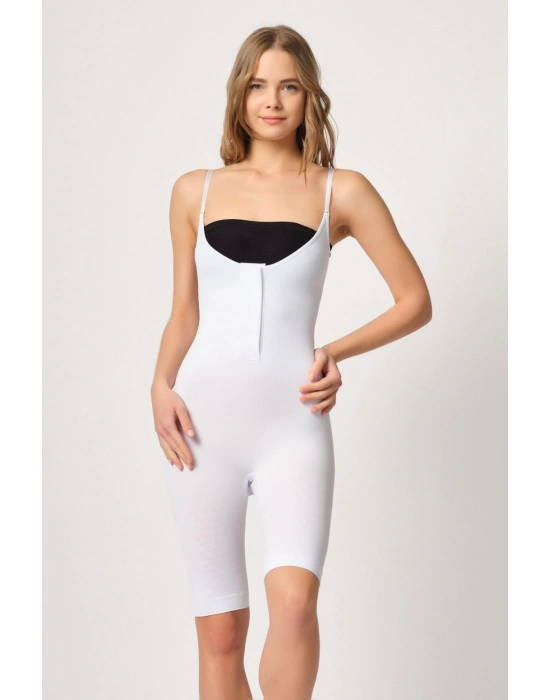 BEYAZ MI Emay 2093 Ön Agraflı Göğsü Açık Paçalı Boy Korse