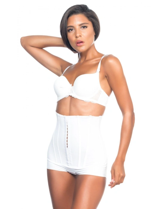 BEYAZ MI Emay 2824 Yüksek Bel Balen Agraflı Slıp Lazer Korse