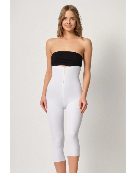 BEYAZ MI Emay 2868 Fermuarlı Kapri Tayt Lazer Korse