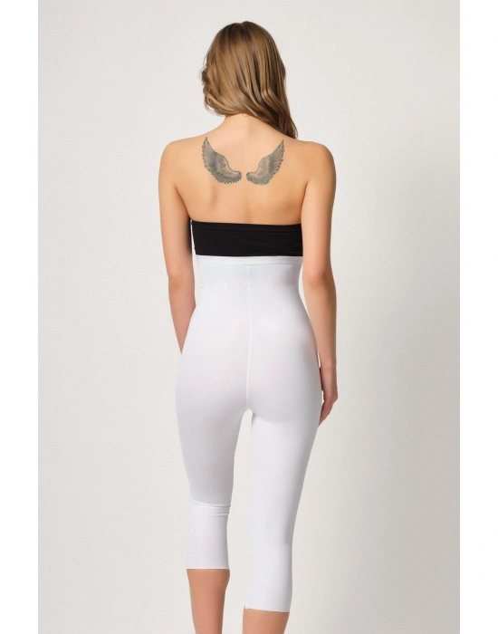 BEYAZ MI Emay 2868 Fermuarlı Kapri Tayt Lazer Korse