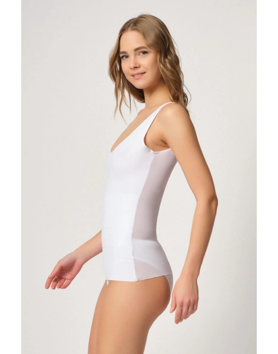 BEYAZ MI Emay 2938 Sırtı Tül Karyokalı Destekli Atlet Korse