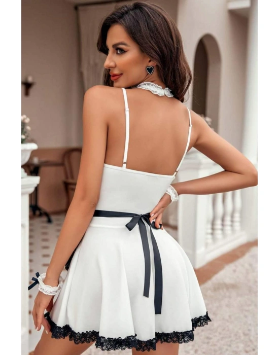 Beyaz Süprem Ve Siyah Dantelli Şık Hizmetci Kostümü 51250