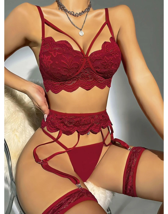 Bordo Jartiyer Fantezi 5'li Takım 2028