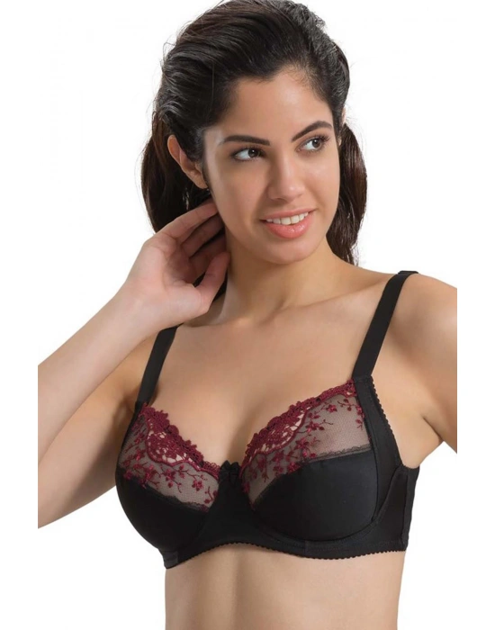BORDO SİYAH MI Emay 136 C Balenli Toparlayıcı Dantelli Sütyen