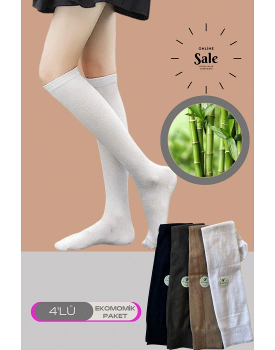  Çok Rekli 4 lü Bambu Topuk Burun Dikişsiz Takviyeli Kadın Uzun Dizaltı Çorap 1003-ÇokRekli-4lü