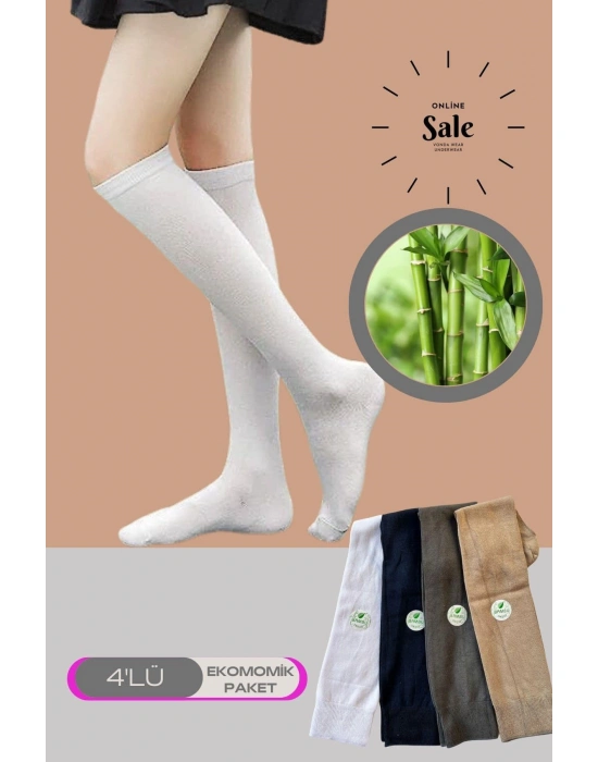  Çok Rekli 4 lü Bambu Topuk Burun Dikişsiz Takviyeli Kadın Uzun Dizaltı Çorap 1003-ÇokRekli-4lü
