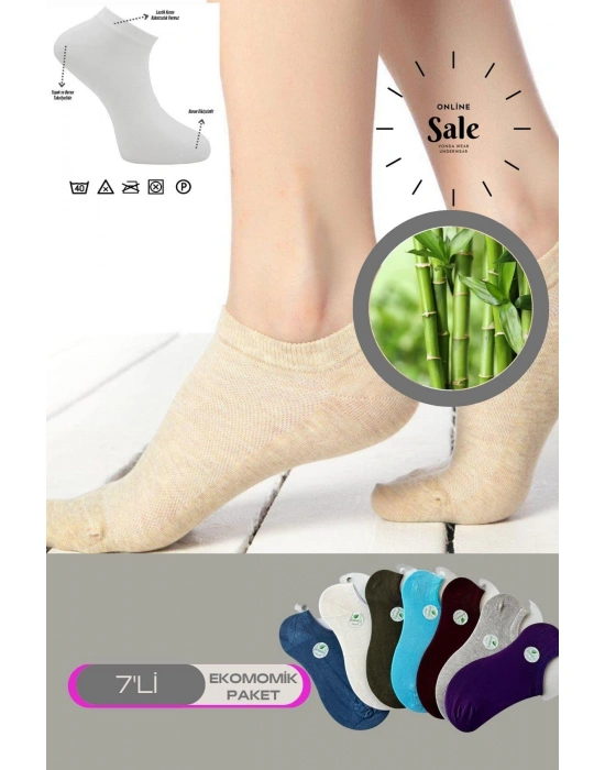 Çok Rekli 7 li Bambu Topuk Burun Dikişsiz Takviyeli Kadın Sneakers Çorap 1005-ÇokRekli-7li