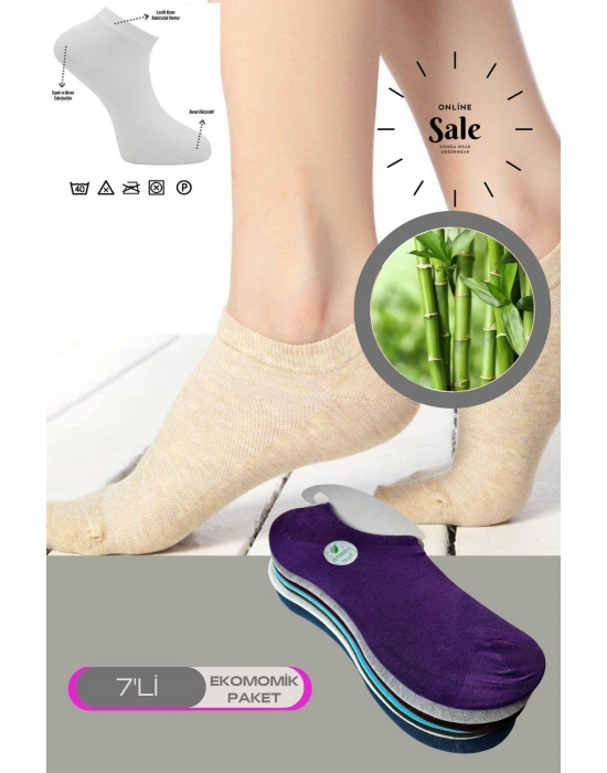 Çok Rekli 7 li Bambu Topuk Burun Dikişsiz Takviyeli Kadın Sneakers Çorap 1005-ÇokRekli-7li