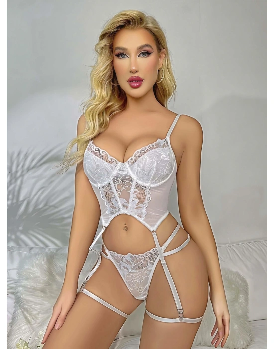 Dantel Transparan Dantel Badysuit 4'lü Takım 2027