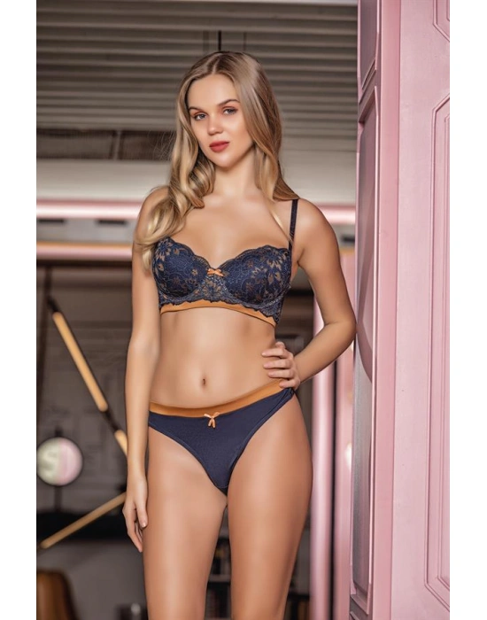 DANTELLİ HAFİF DESTEKLİ SÜTYEN STRİNG TAKIM LACİVERT (MGP31692)