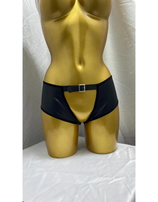 Deri Görünümlü Ortası Açık Fantezi Kemerli Boxer Külot 81034