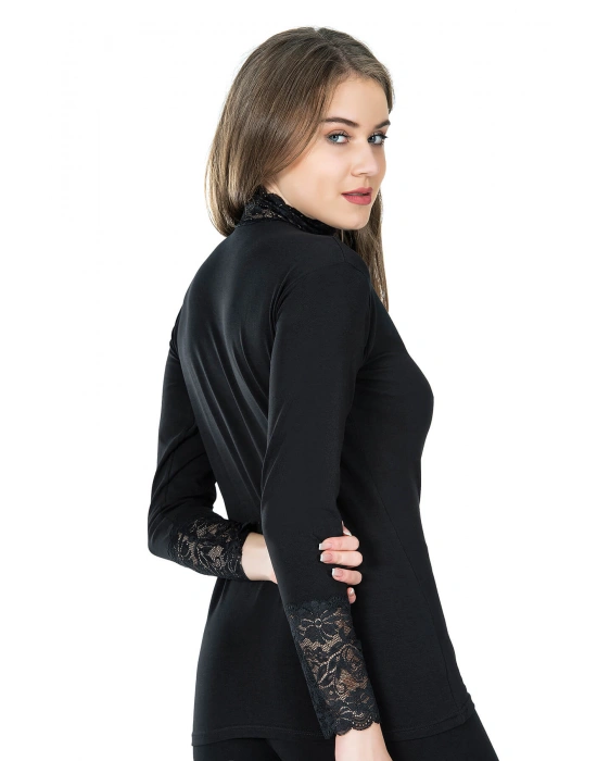 Derya Kurşun Balıkçı Yaka Dantelli Kadın Tişört 278