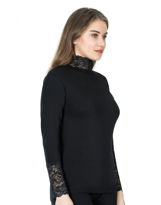 Derya Kurşun Balıkçı Yaka Dantelli Kadın Tişört 278