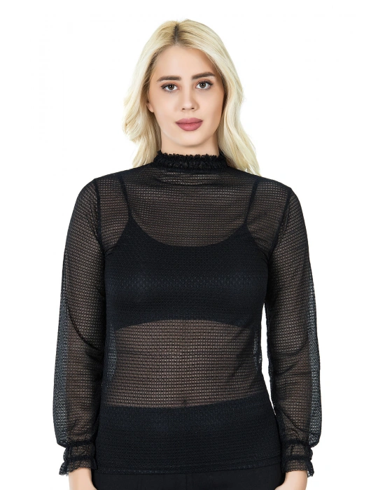 Derya Kurşun Balıkçı Yaka File Transparan Detaylı Kadın Atlet 146