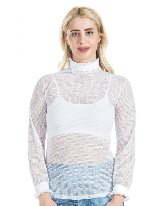 Derya Kurşun Balıkçı Yaka File Transparan Detaylı Kadın Atlet 146