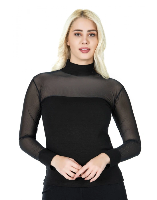 Derya Kurşun Balıkçı Yaka Transparan Kadın Tişört 296