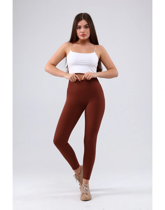 Derya Kurşun Bordo Yüksek Bel Fitilli Tayt 0608