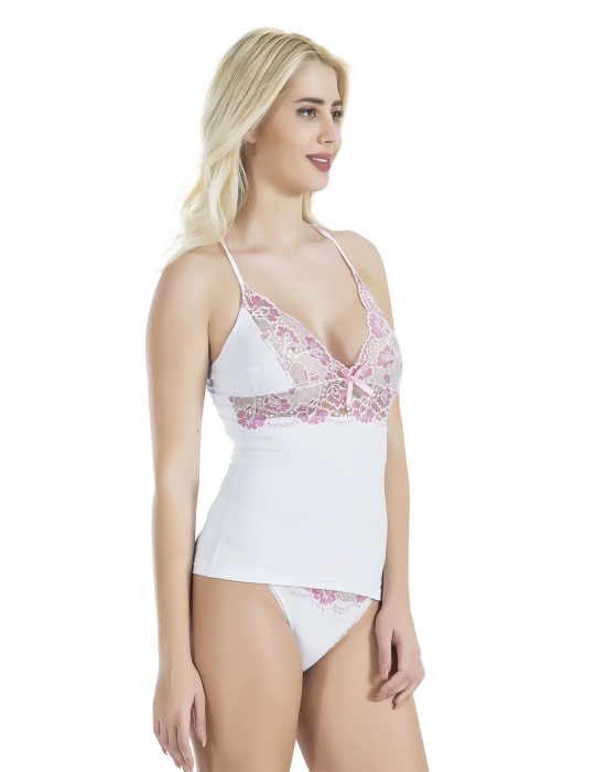 Derya Kurşun Çapraz Askılı Güpür Dantelli Atlet Külot Takım 080