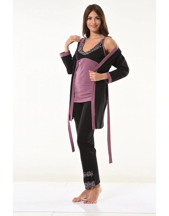 Derya Kurşun Dantel Detaylı Gecelik Sabahlık Takım 1043