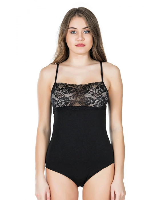 Derya Kurşun Dantel Yaka Askılı Çıtçıtlı Kadın Body 312