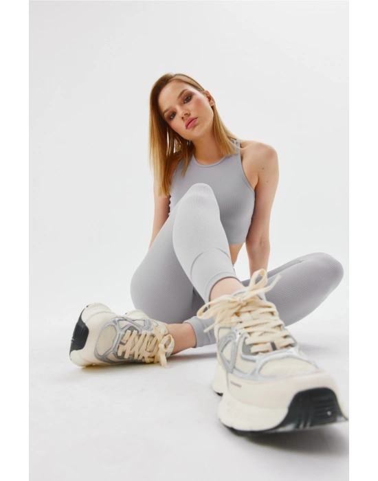 Derya Kurşun Gri Yüksek Bel Fitilli Tayt 0608