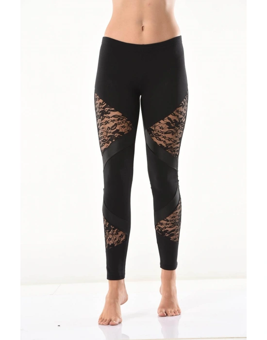 Derya Kurşun Güpür Dantel Detaylı Kadın Tayt 0583