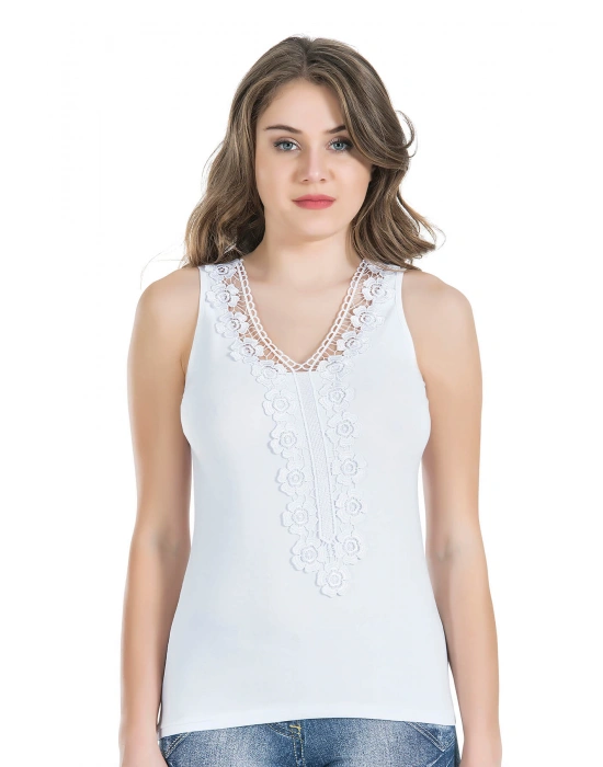 Derya Kurşun Güpürlü Sıfır Kol Kadın Atlet 155