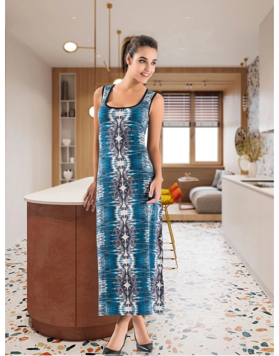 Derya Kurşun Havuz Yaka Uzun Kadın Elbise 957