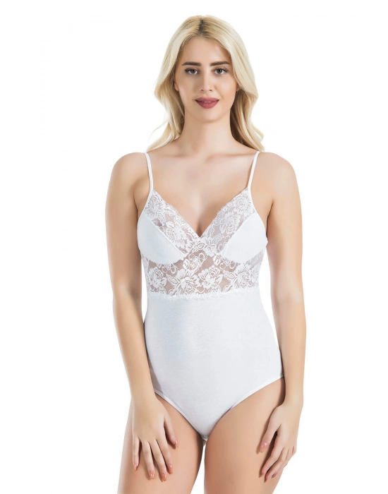 Derya Kurşun İp Askılı Dantelli Kadın Body 334