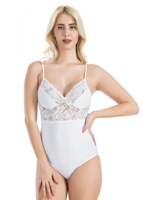 Derya Kurşun İp Askılı Dantelli Kadın Body 334