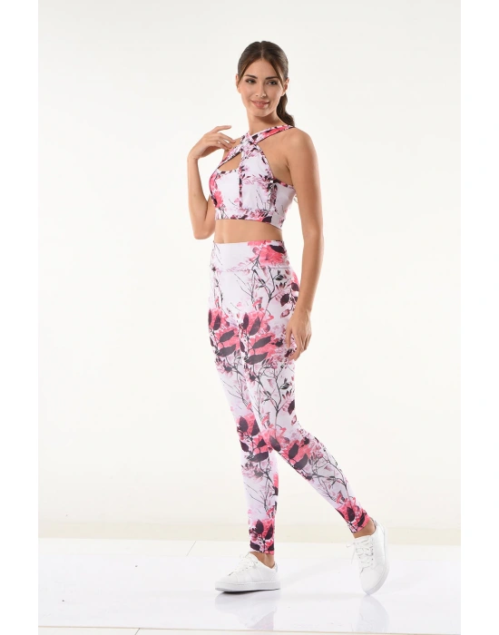 Derya Kurşun Kadın Çiçek Desenli Büstiyer Tayt Takım 530