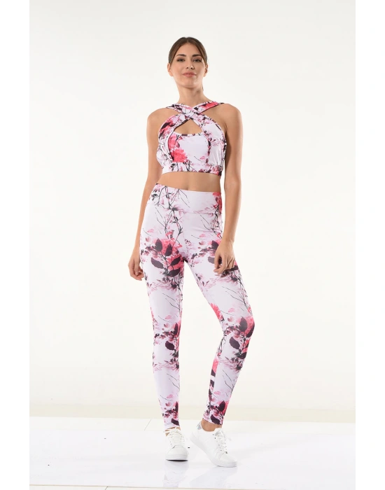 Derya Kurşun Kadın Çiçek Desenli Büstiyer Tayt Takım 530