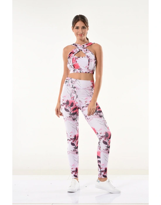 Derya Kurşun Kadın Çiçek Desenli Büstiyer Tayt Takım 530