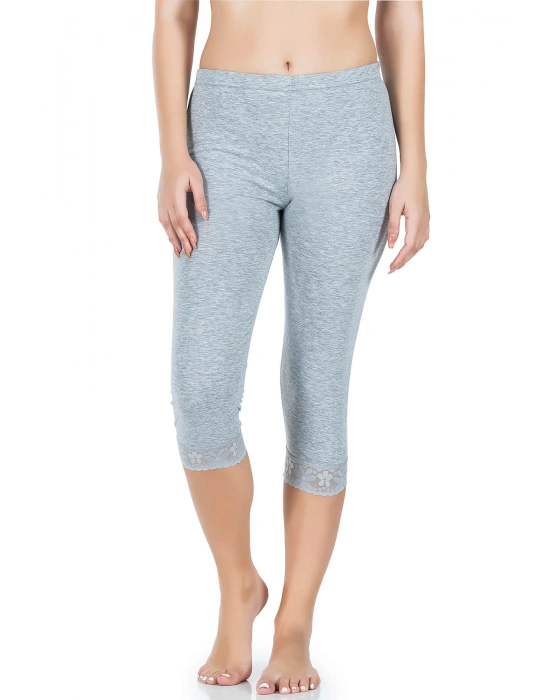 Derya Kurşun Paçası Dantelli Kısa Kadın Tayt 414