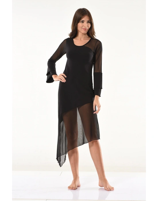 Derya Kurşun Transparan Detaylı Uzun Elbise 958