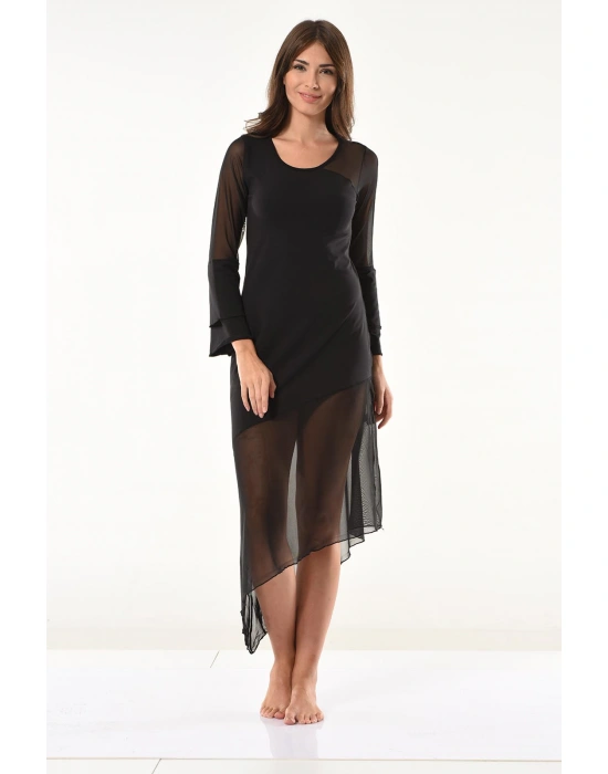 Derya Kurşun Transparan Detaylı Uzun Elbise 958