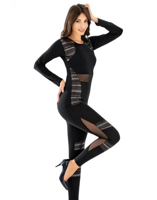 Derya Kurşun Tül Detaylı Modelli Tayt Takımı 1132