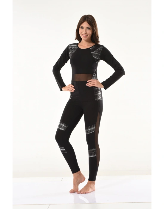 Derya Kurşun Tül Detaylı Modelli Tayt Takımı 1132