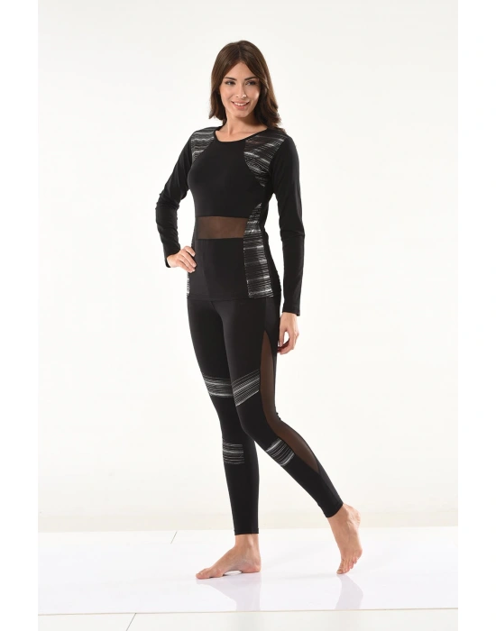 Derya Kurşun Tül Detaylı Modelli Tayt Takımı 1132