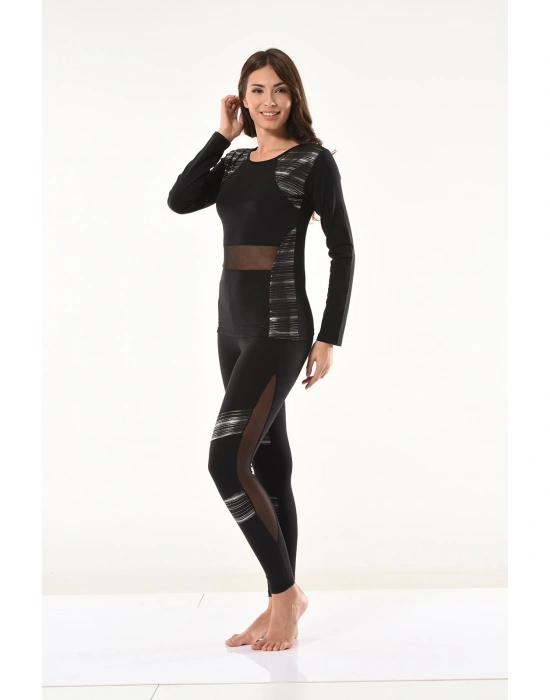 Derya Kurşun Tül Detaylı Modelli Tayt Takımı 1132