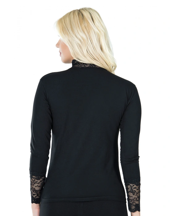 Derya Kurşun Uzun Kol Balıkçı Yaka Dantelli Kadın Tişört 241