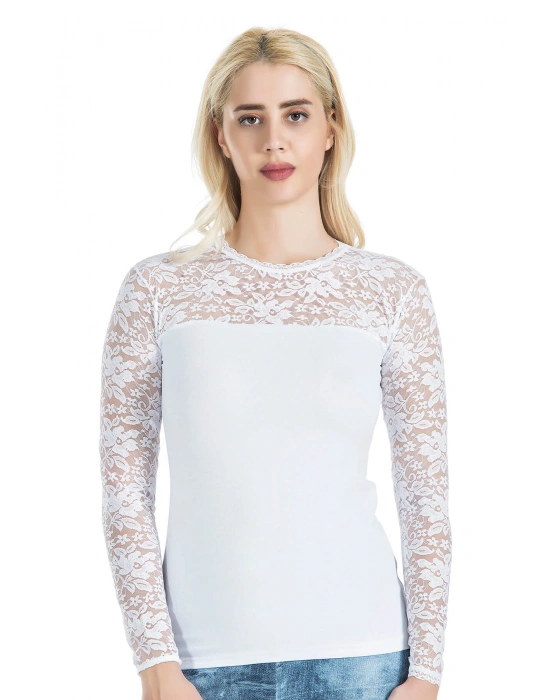 Derya Kurşun Uzun Kol Dantelli Kadın Tişört 243