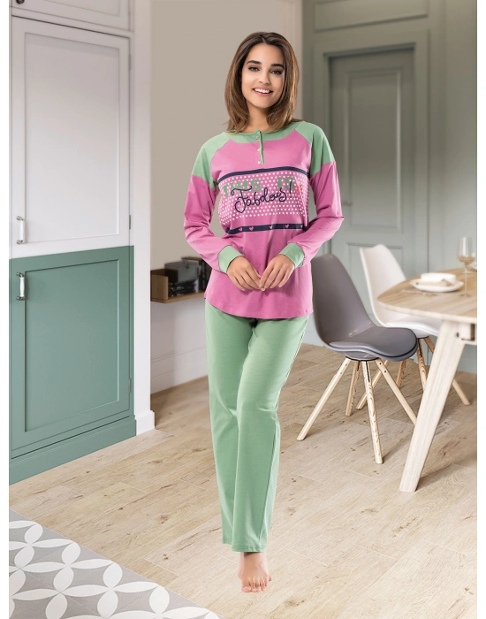 Derya Kurşun Uzun Kol Kadın Pijama Takım 1120