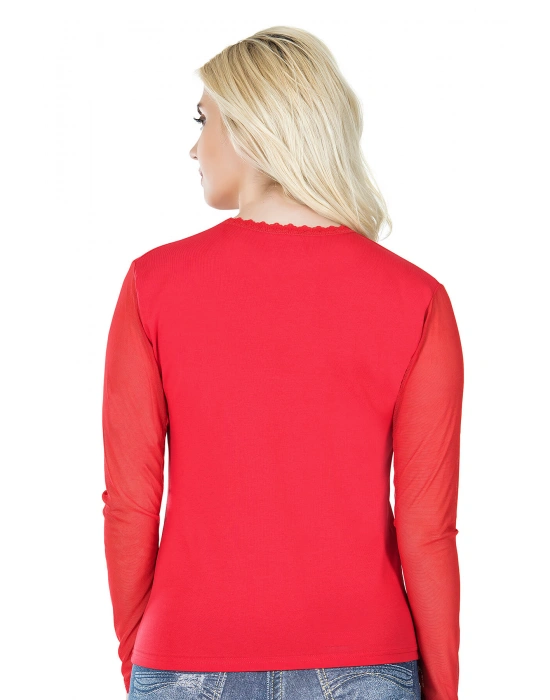 Derya Kurşun Uzun Kol Transparan Yaka Kadın Tişört 293