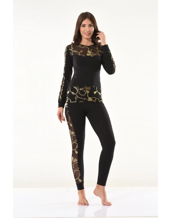 Derya Kurşun Varaklı Transparan Detaylı Tayt Takım 1130