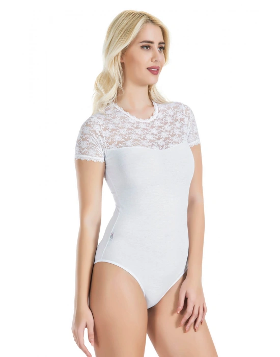 Derya Kurşun Yarım Kol Dantelli Kadın Body 338