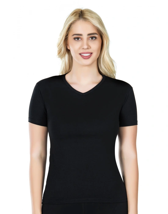 Derya Kurşun Yarım Kol V Yaka Kadın Tişört 227