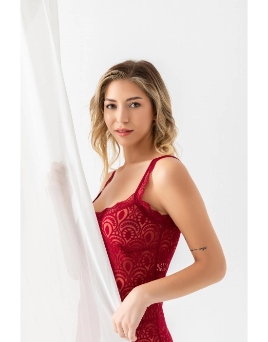 DEVORE TRANSPARAN BABYDOLL STRİNG TAKIM BORDO (31842)